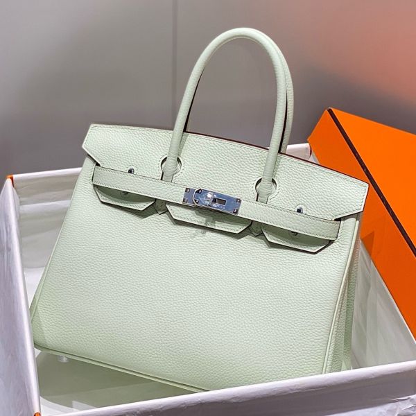 Replica Hermes Birkin 30cm Bag In Vert Fizz Clemence Leather PHW