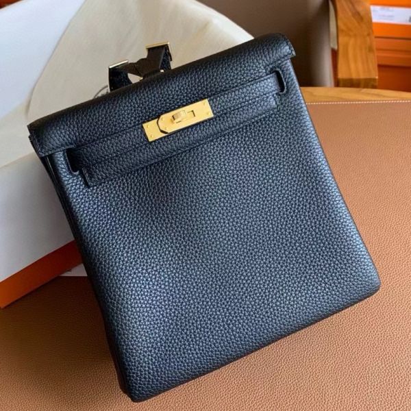 Replica Hermes Kelly Ado Backpack in Black Clemence Leather