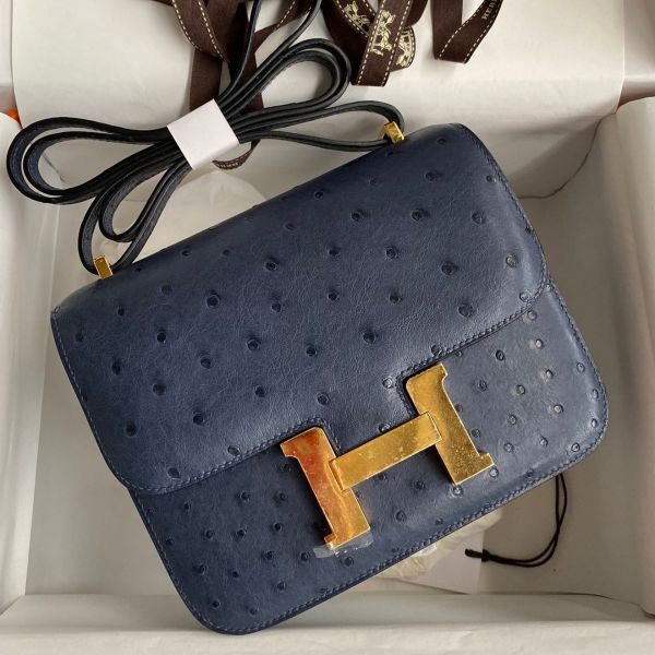 Replica Hermes Constance 18 Handmade Bag In Blue Iris Ostrich Leather