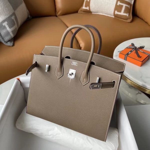 Replica Hermes Birkin 25 Sellier Handmade Bag In Taupe Epsom Calfskin