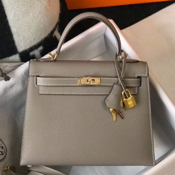 Replica Hermes Kelly 25cm Sellier Bag In Gris Asphalt Epsom Leather