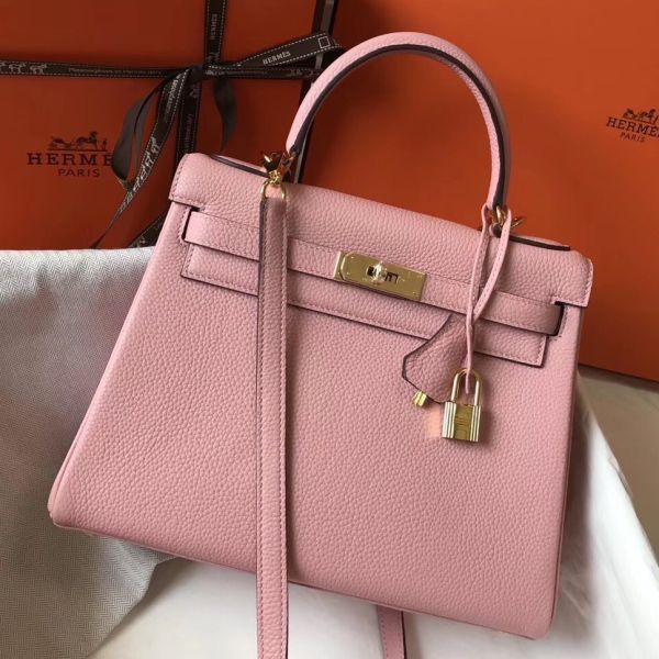 Replica Hermes Kelly 28cm Bag In Pink Clemence Leather GHW