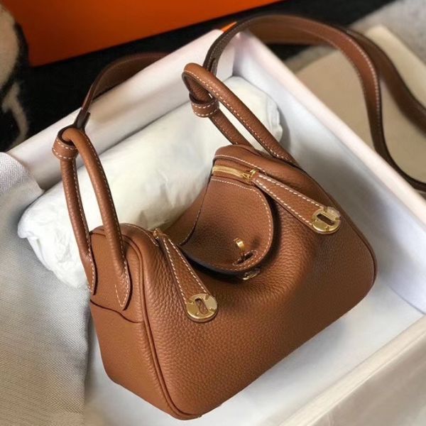 Replica Hermes Lindy Mini Bag In Gold Clemence Leather GHW