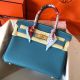 Hermes Birkin 30 Handmade Bag In Blue Jean Clemence Leather