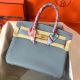 Hermes Birkin 30 Handmade Bag In Blue Lin Clemence Leather