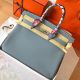 Hermes Birkin 35 Handmade Bag In Blue Lin Clemence Leather