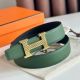 Hermes H Striee Reversible Belt 32MM in Green and Black Epsom Calfskin