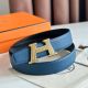 Hermes H Take Off Reversible Belt 32MM in Blue Clemence Leather