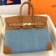 Hermes Birkin 25 Handmade Bag in Denim & Gold Clemence Leather