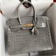 Hermes Birkin 25 Handmade Bag in Gris Ciment Crocodile Niloticus Shiny Skin