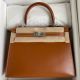 Hermes Kelly Sellier 25 Handmade Bag  in Caramel Box Calfskin