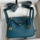 Hermes Mini Lindy Handmade Bag In Vert Bosphore Clemence Leather