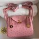 Hermes Mini Lindy Handmade Bag In Rose Sakura Ostrich Leather