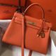 Hermes Kelly 32cm Bag In Orange Clemence Leather GHW