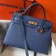 Hermes Kelly 32cm Bag In Blue Agate Epsom Leather GHW