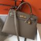 Hermes Kelly 32cm Bag In Tuape Grey Epsom Leather GHW