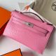 Hermes Kelly Pochette Handmade Bag in Rose Sakura Matte Alligator Leather