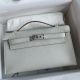 Hermes Kelly Pochette Handmade Bag In Pearl Grey Swift Calfskin