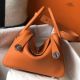 Hermes Lindy 26cm Bag In Orange Clemence Leather PHW