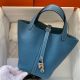 Hermes Picotin Lock 22 Handmade Bag in Blue Jean Clemence Leather