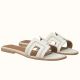 Hermes Oran Sandals In White Leather With Stitched Detail