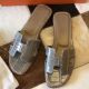 Hermes Oran Sandals In Grey Shiny Niloticus Crocodile