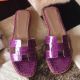 Hermes Oran Sandals In Purple Shiny Niloticus Crocodile