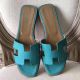 Hermes Oran Sandals In Lagon Epsom Leather