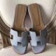 Hermes Oran Sandals In Blue Lin Epsom Leather