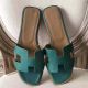  Hermes Oran Sandals In Malachite Epsom Leather