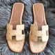 Hermes Oran Sandals In Beige Ostrich Leather