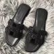 Hermes Oran Sandals In Black Suede With Black Crystal