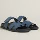 Hermes Men's Chypre Sandals in Blue Suede Calfskin