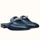 Hermes Oz Mules In Dark Blue Calfskin