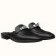 Hermes Oz Mules In Noir Calfskin