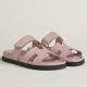 Hermes Women's Chypre Sandals In Pink Suede Calfskin