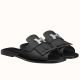 Hermes Auteuil Sandals In Black Calfskin