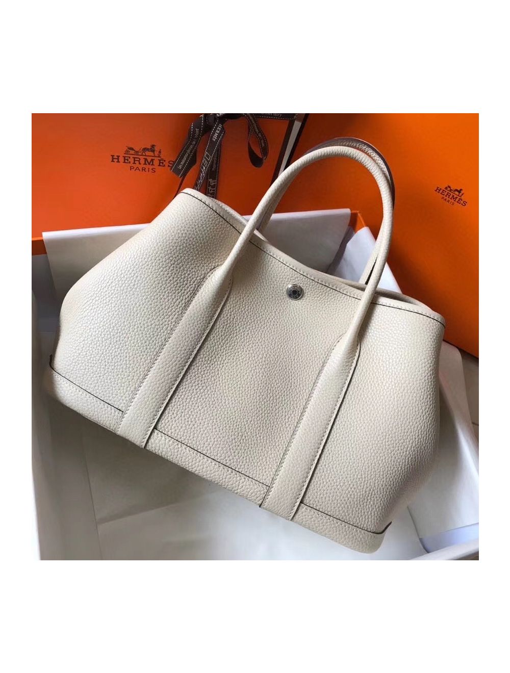 Hermes Garden Party Leather Tote Bag White