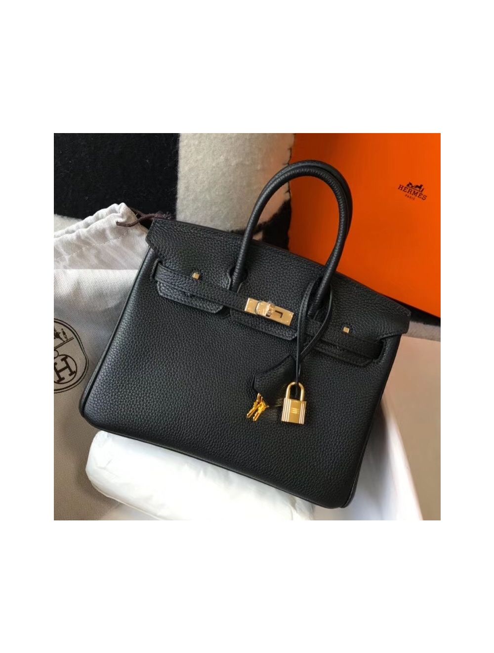 Birkin 25 leather handbag Hermès Black in Leather - 34697272
