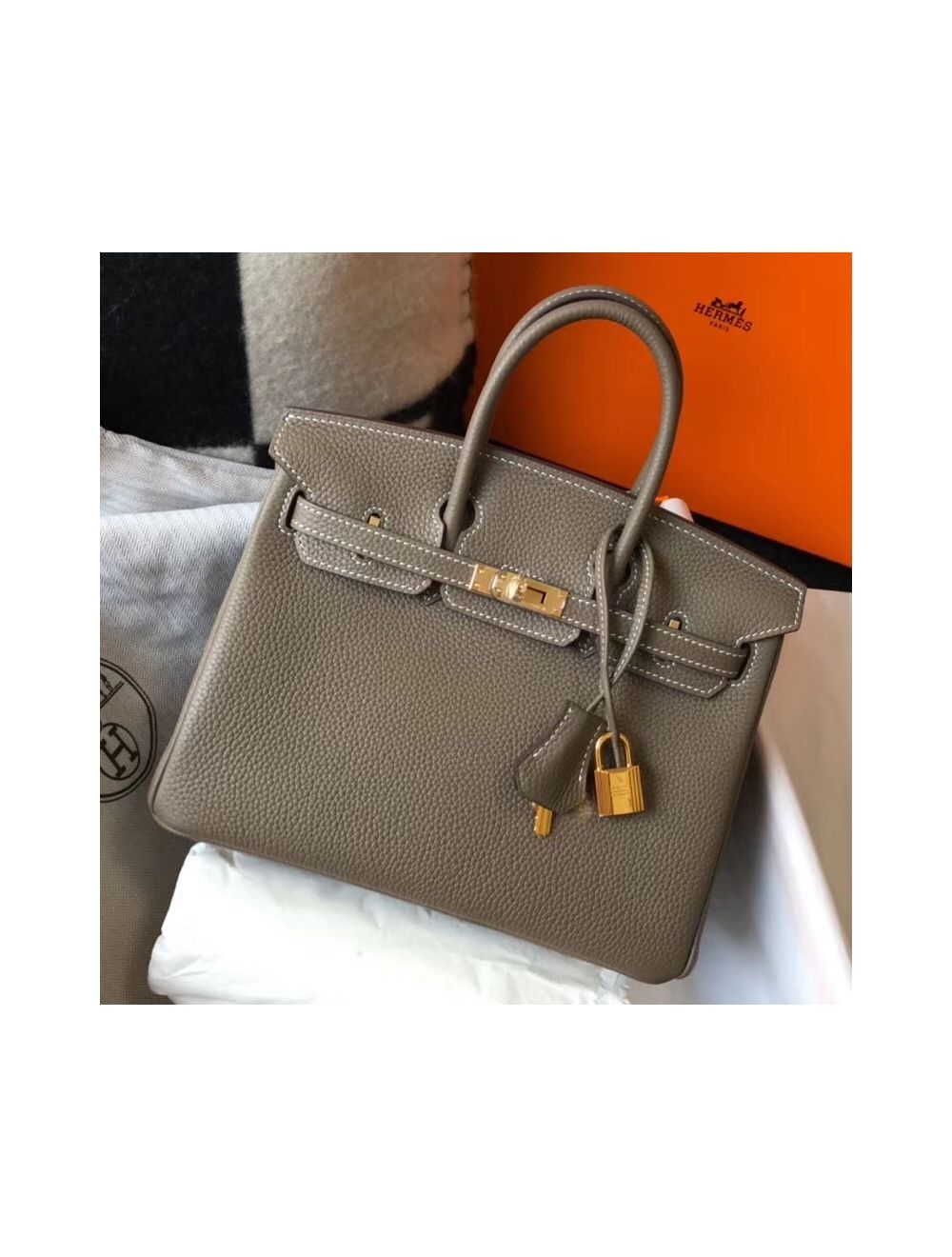 Birkin 25 leather handbag Hermès Grey in Leather - 35361799
