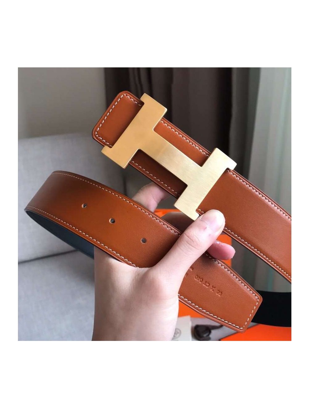 Hermes Belt Constance 42mm Reversible Black/Brown Brushed Gold Buckle