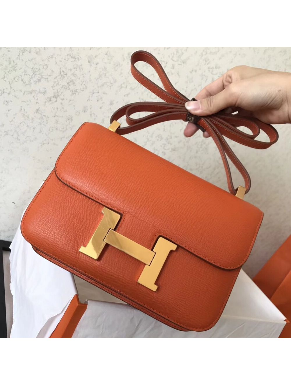 Hermes Evelyne III Togo Leather Crossbody Bag Orange Replica Sale