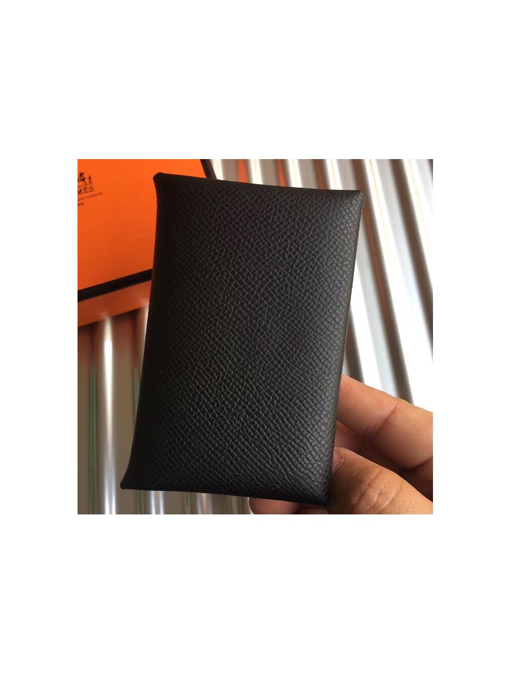 NEW Hermes Calvi Card Holder Leather Case Epsom Black Noir Classic