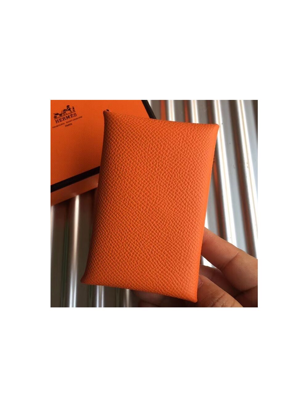 Hermès Orange Epsom Leather Calvi Card Holder