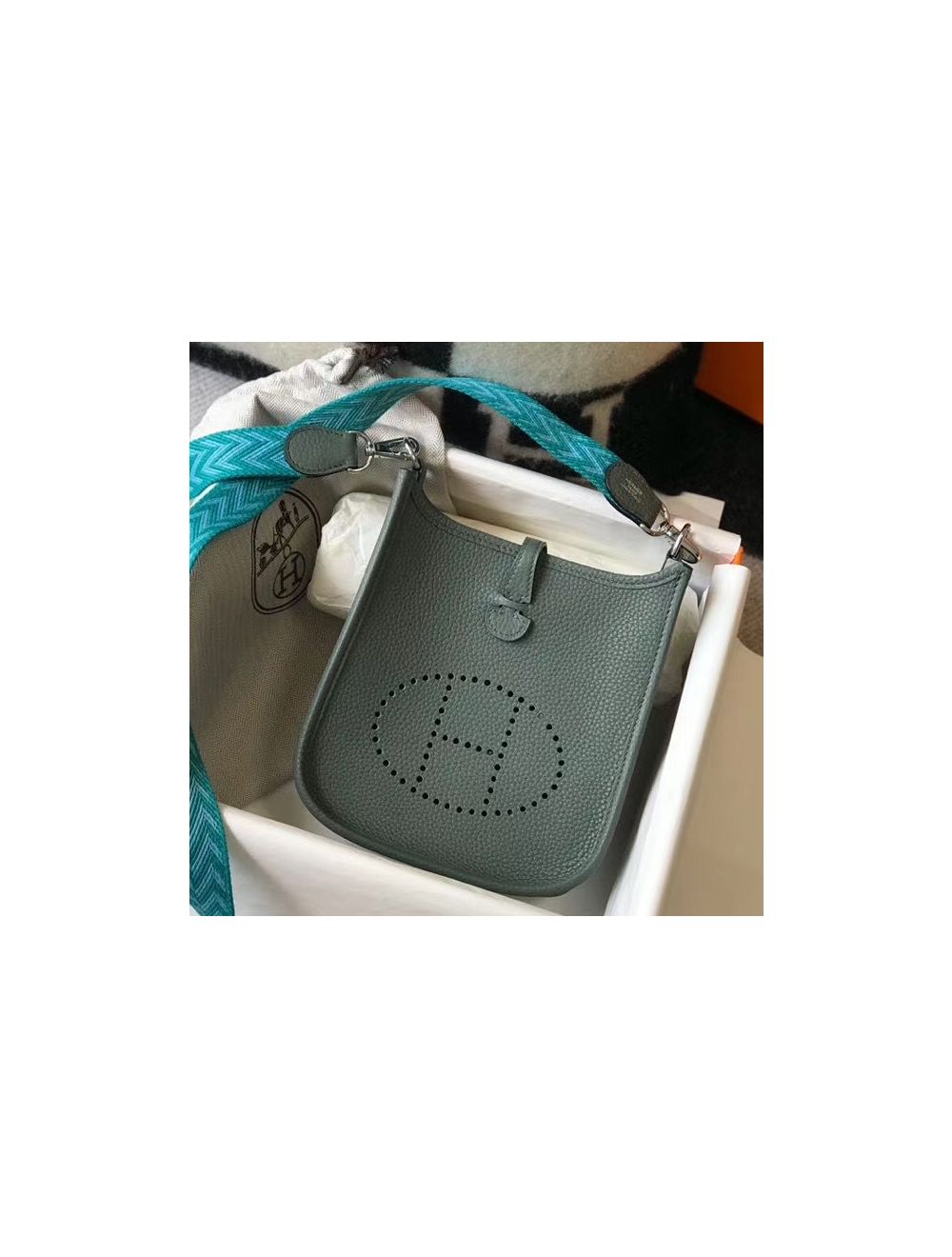 Hermes Mini Evelyne III TPM Crossbody Bag Vert Rousseau Clemence