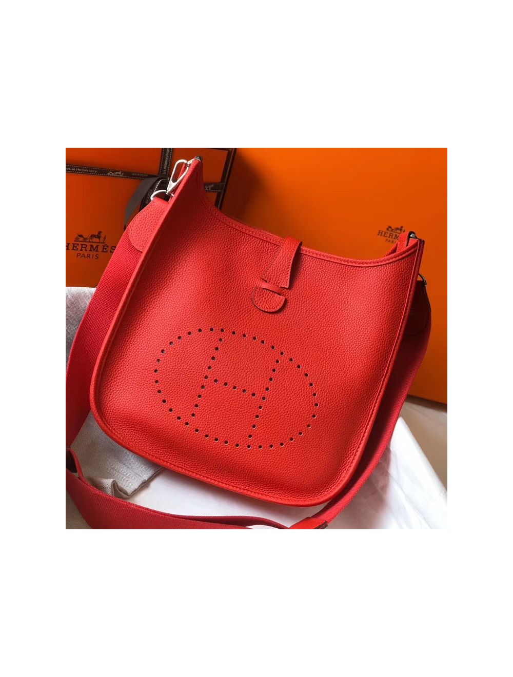 Replica Hermes Evelyne III 29 PM Bag In Red Clemence Leather