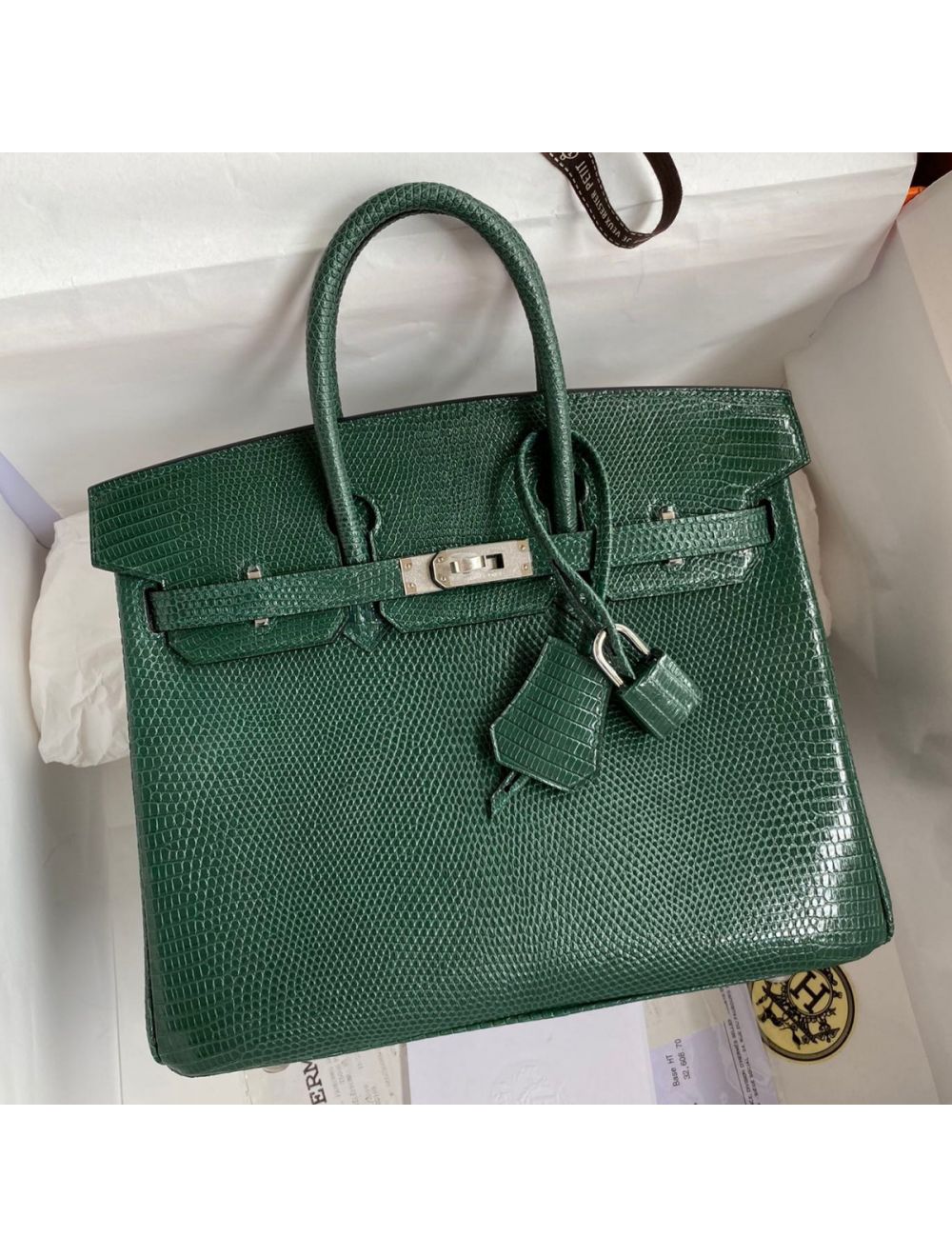 Replica Hermes Birkin 25 Retourne Handmade Bag In Malachite Lizard Leather