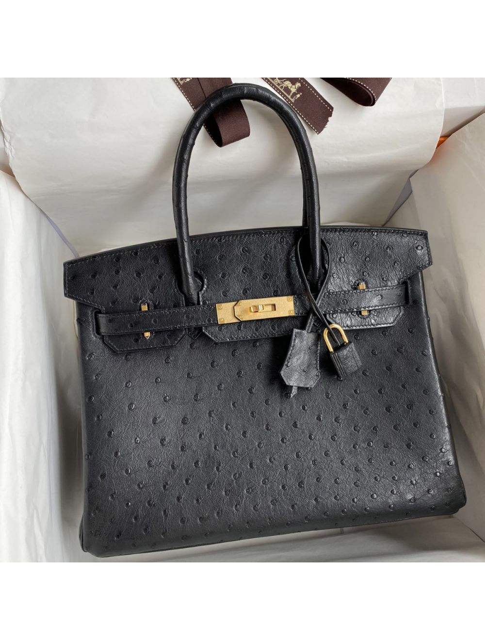 Replica Hermes Birkin 30 Retourne Handmade Bag In Black Ostrich