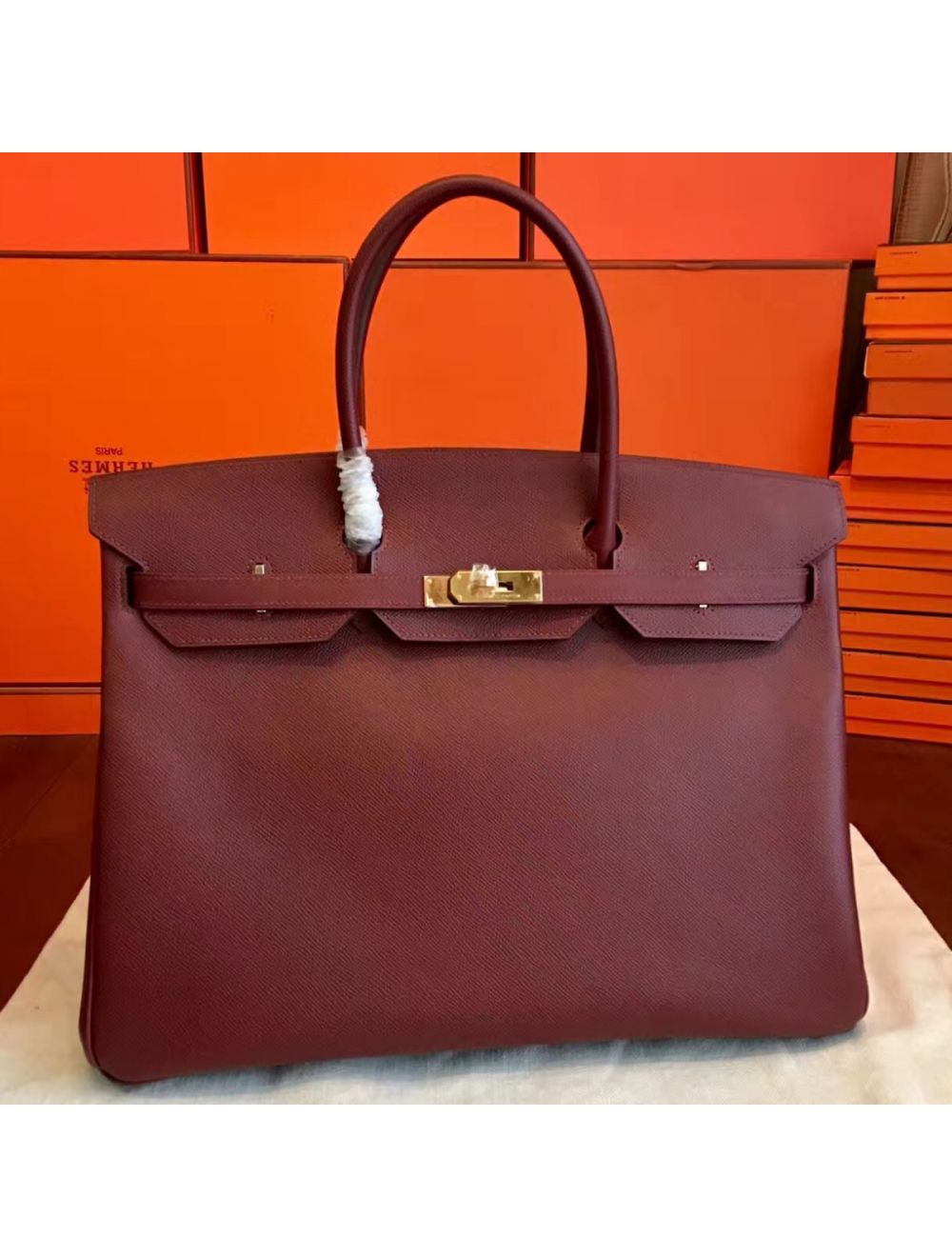 Replica Hermes Birkin 25cm Bag In Bordeaux Clemence Leather GHW