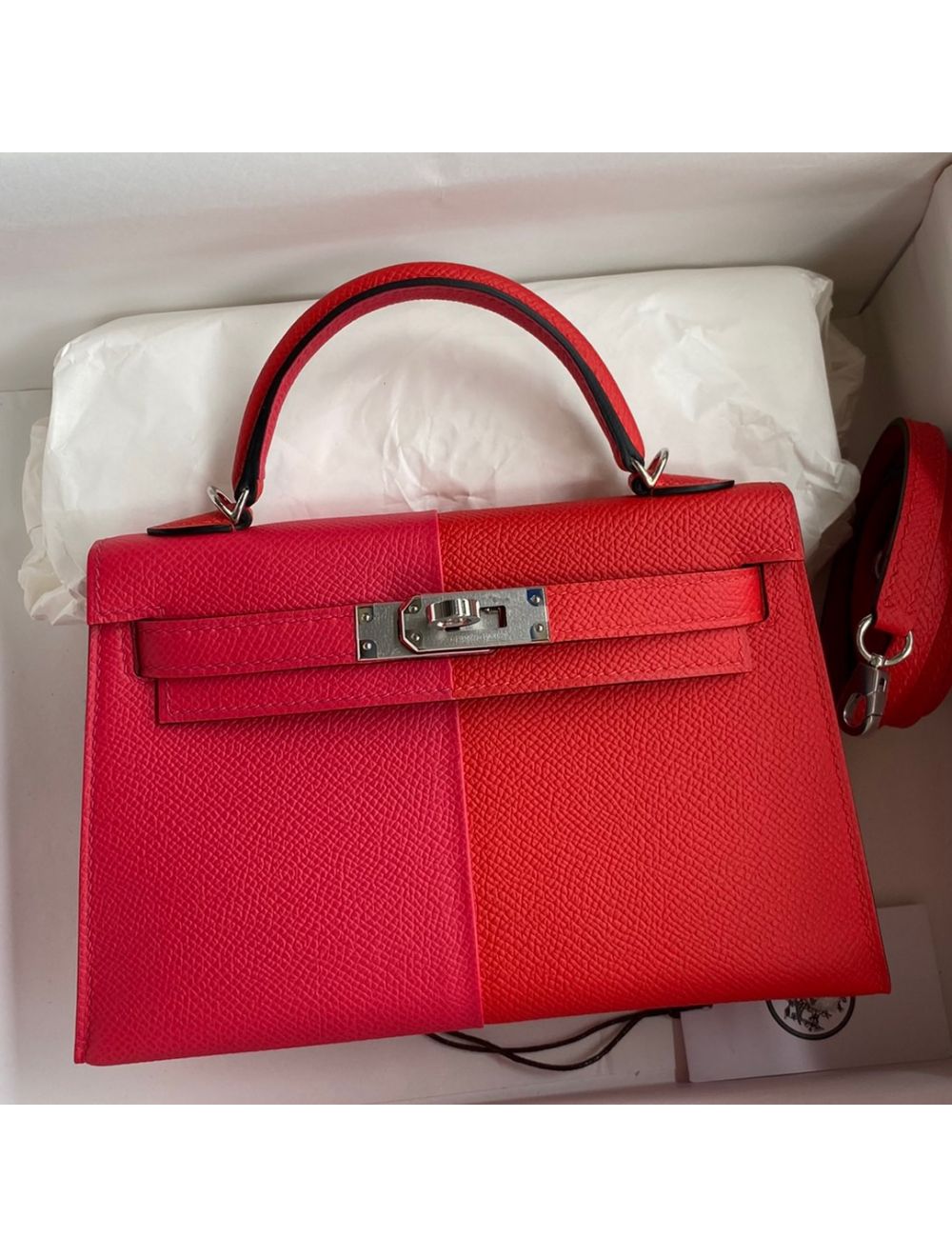 Replica Hermes Kelly Mini II Sellier Tri-color Bag In Red/Rose